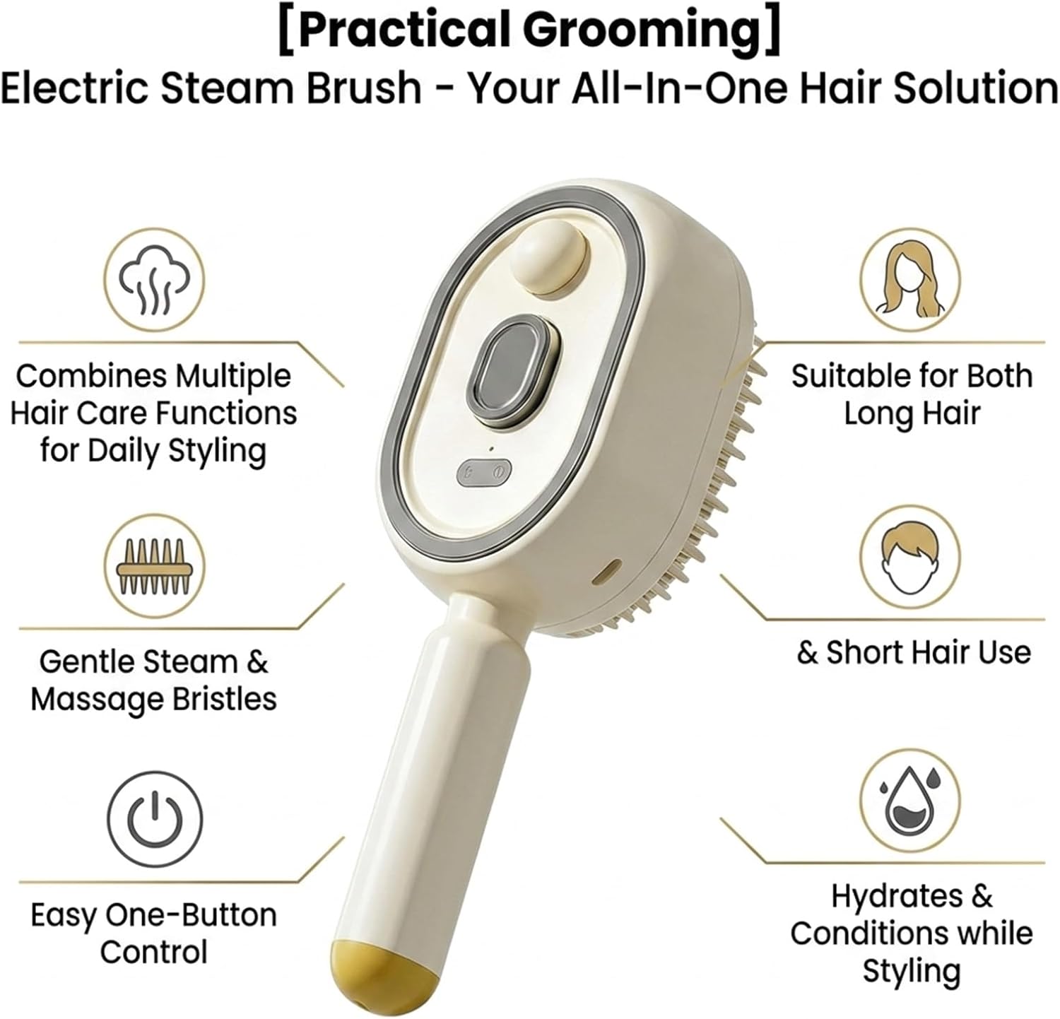 2026 New Electric Steam Brush, Electric Steam Brushs for Hair, Rechargeable Steam Hair Straightener with Water Spray, Detangling Steam Brush for Reduce Frizz, Nourishes Hairs (Beige Set)