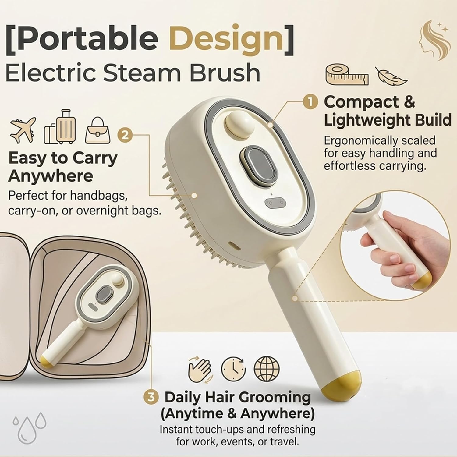 2026 New Electric Steam Brush, Electric Steam Brushs for Hair, Rechargeable Steam Hair Straightener with Water Spray, Detangling Steam Brush for Reduce Frizz, Nourishes Hairs (Beige)